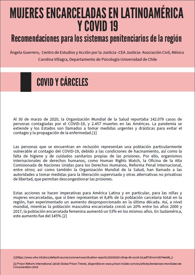 Mujeres encarceladas en Latinoamérica y covid 19. Recomendaciones para los sistemas penitenciarios de la Región