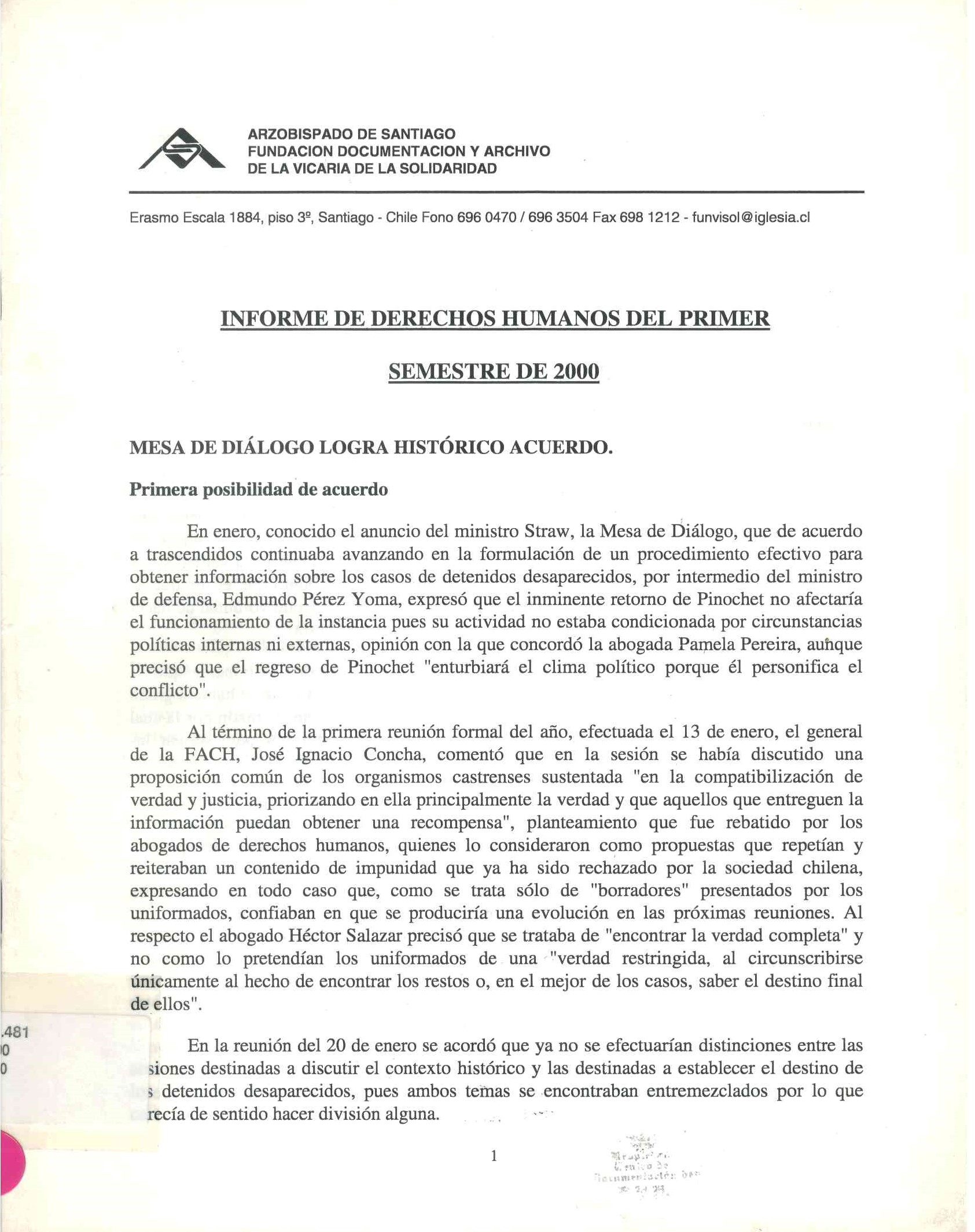 Informe de derechos humanos del primer semestre 2000