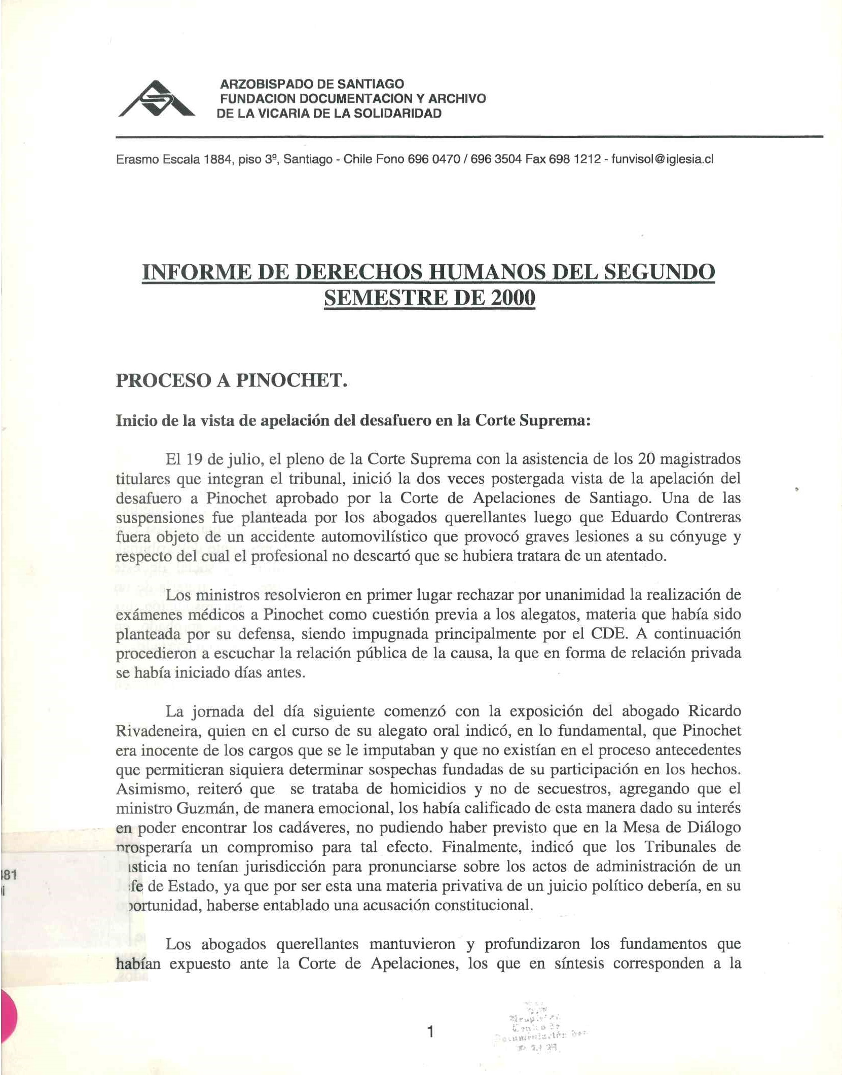 Informe de derechos humanos del segundo semestre 2000