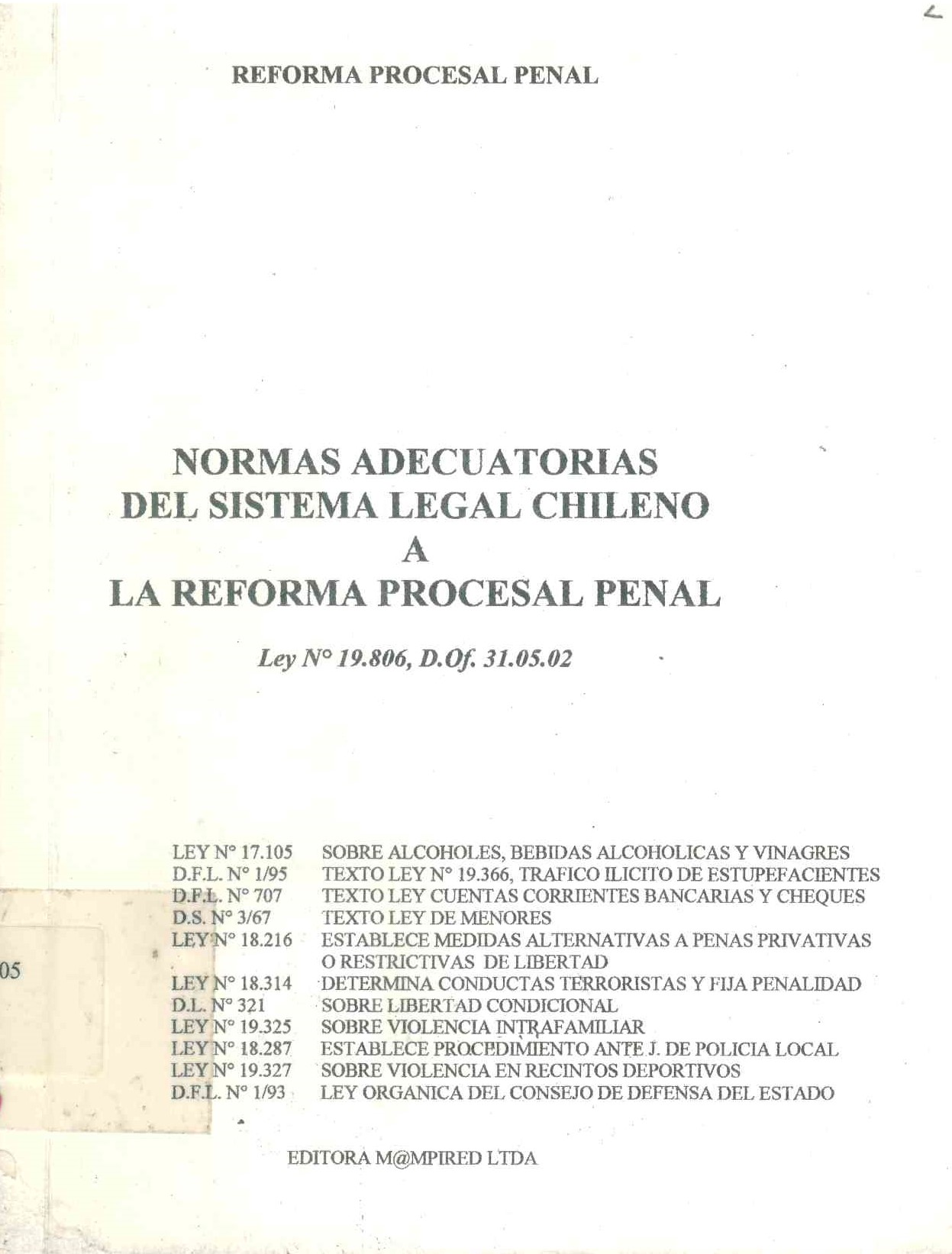 Normas adecuatorias del sistema legal chileno a la reforma procesal penal : material y Concurso de Leyes Penales