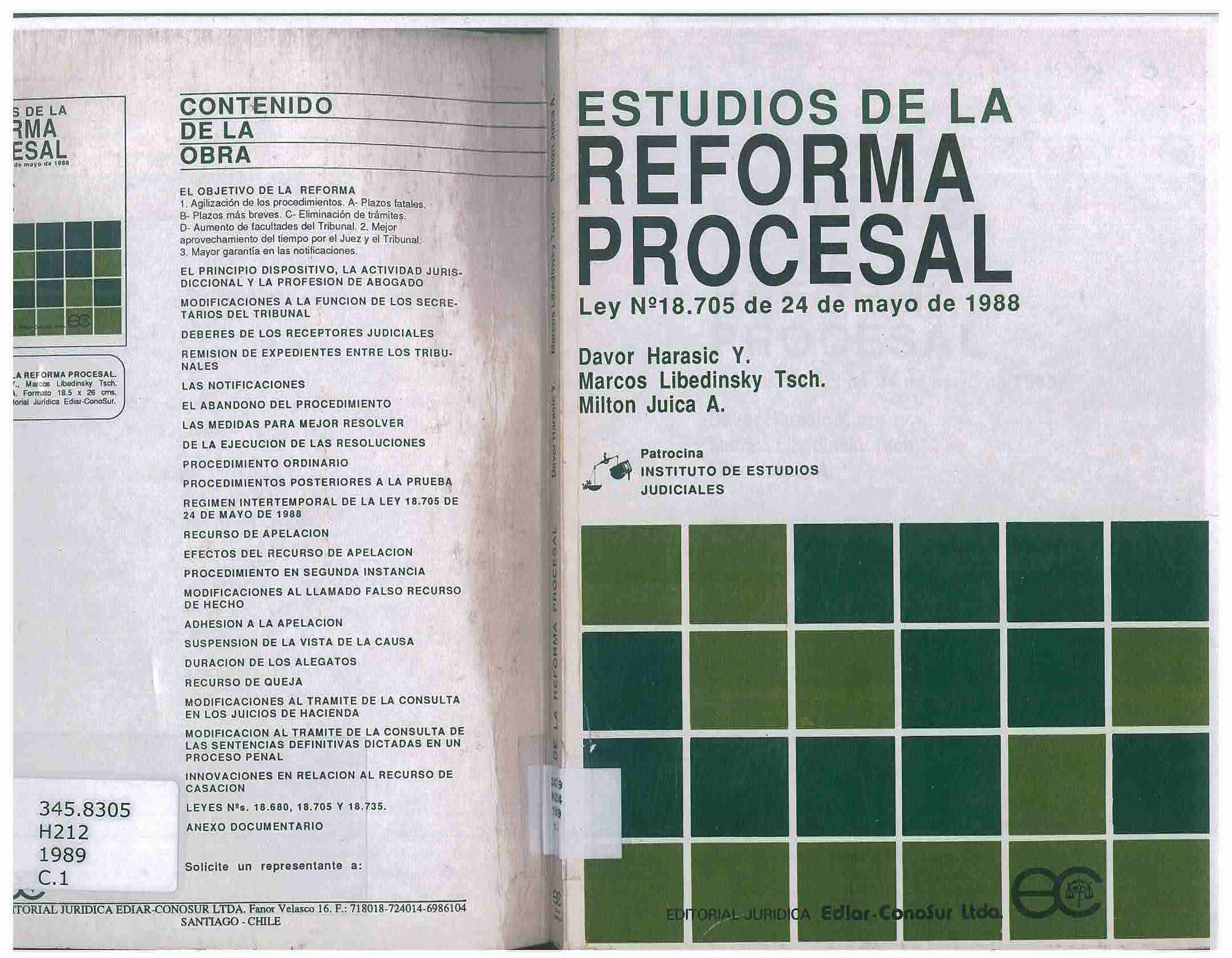Estudios de la reforma procesal : ley N° 18705 de 24 de Mayo de 1988
